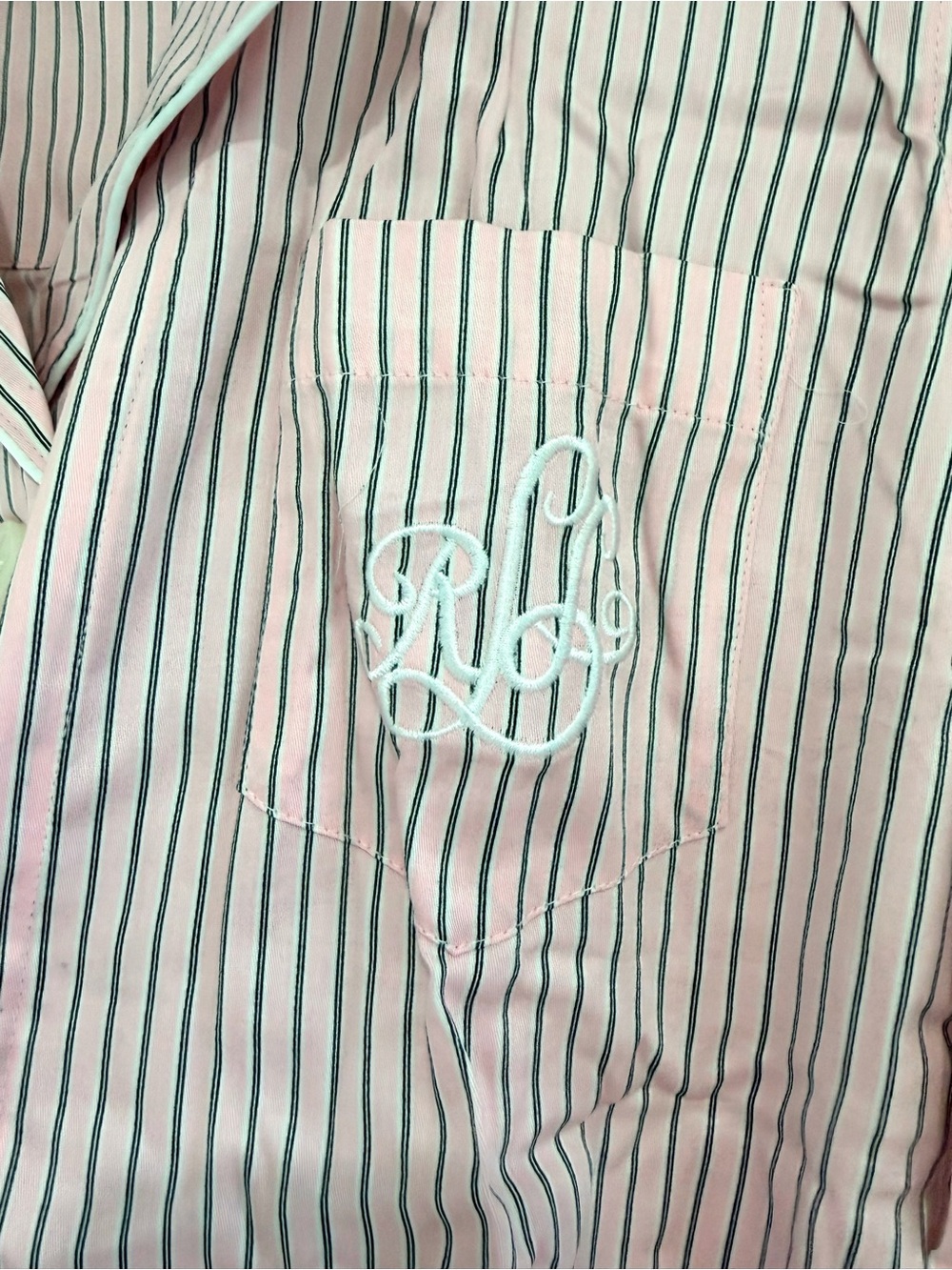 $72 BNWT Ralph Lauren Pink & White Monogram Logo Striped Pajama Set Top & Pants - Picture 6 of 7